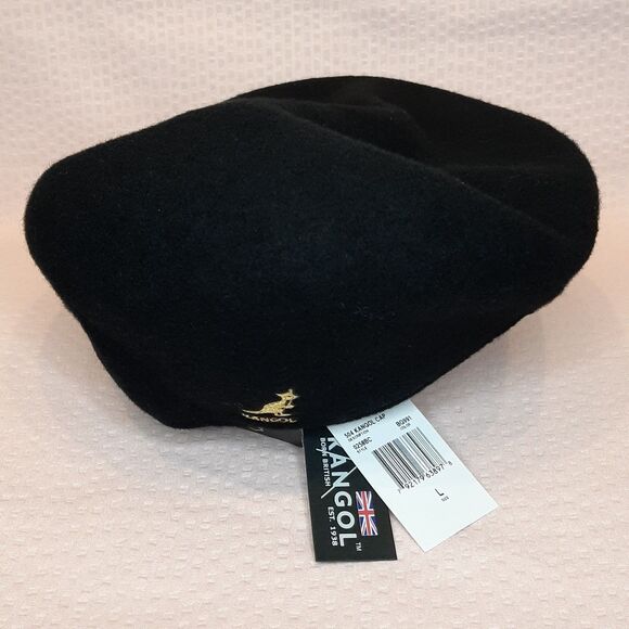 NEW Kangol Classic Cap 504 Hat Black Men Size L 100% Wool RARE Gold Logo - Picture 2 of 4